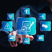 High tech image of several icons in a touch screen