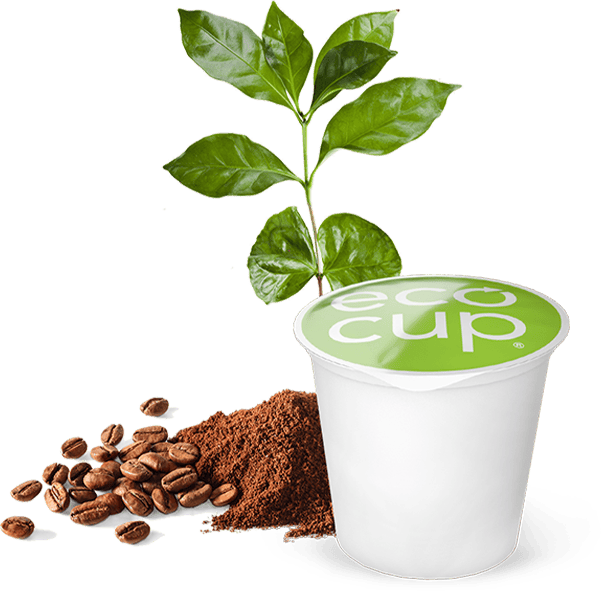 EcoCup coffee pod with a spouted tree and whole bean and ground coffee